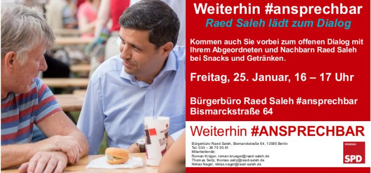 Raed Saleh lädt am 25.01. zum Nachbarschaftsdialog in sein neues Bürgerbüro